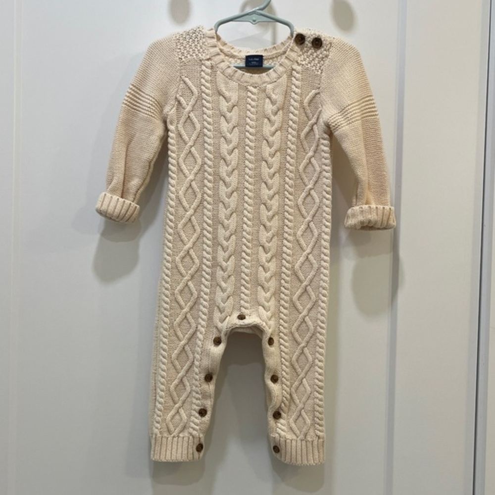 Baby Gap 100% Cotton Cream French Vanilla Cable Knit Sweater Romper, 12-18M
